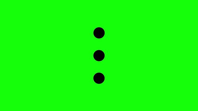 Three dots loading icon on green screen. Animated menu button for digital interface design.