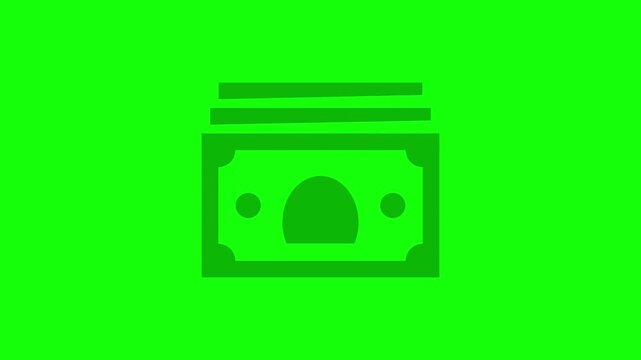 Money stack icon on green screen. Cash symbol animation for financial video editing.