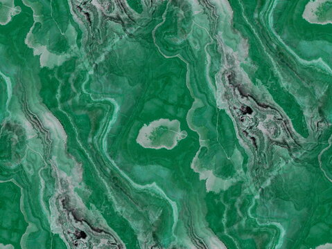 Close-up, abstract image of a green and white marbled pattern that resembles polished stone or a natural mineral formation.