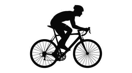 Fototapeta premium Cyclist on road bike black silhouette against white background
