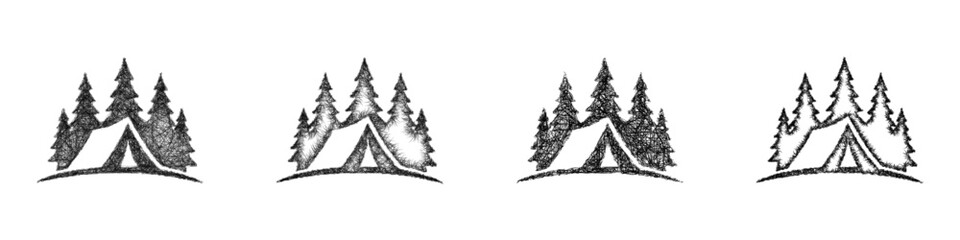 Obraz premium Monochrome sketch camping logo design set