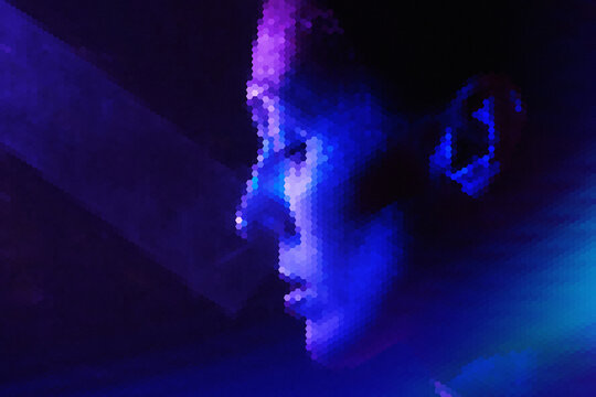 Neon cyberspace profile of AI assistant in virtual reality