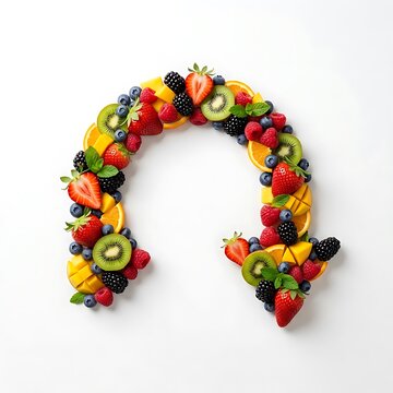Creative fruit and berry arrangement shaped like a horseshoe design