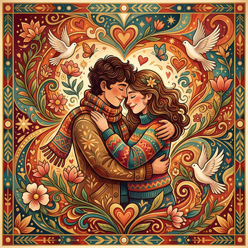 Mother and child portrait in traditional art style.