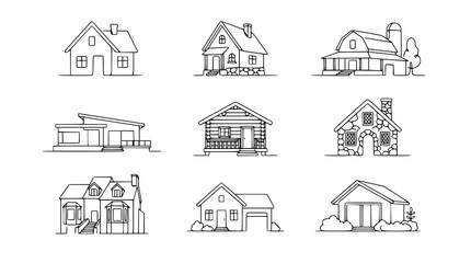 Obraz premium : Modern Continuous Line House Icon Pack with 9 Village Home Outline Vectors