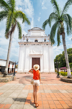 Woman visit Cathedral Basilica of Santa Fe de Antioquia