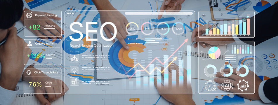 Business Analytics for SEO Strategy Development with Data Charts, Graphs, and Digital Marketing Metrics in Modern Office Environment. Bitwise.