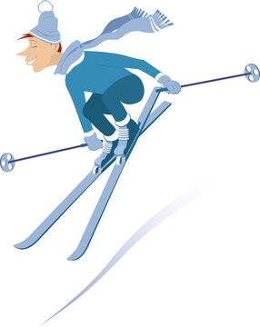 Cheerfulness downhill skiing young man