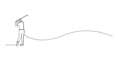 Continuous line drawing of a golf player hitting a ball with movement continuous minimalist illustration © Stockxy