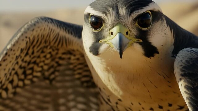 A powerful falcon with its wings spread wide, showcasing the agility and beauty of this predatory bird.