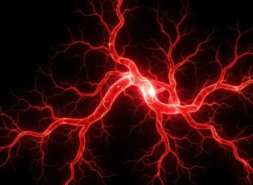 Glowing red neuron network on black
