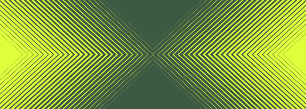 Abstract background featuring geometric X shaped pattern with vibrant yellow lines on dark green gradient space.