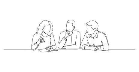 Obraz premium Continuous single line drawing of a team meeting with office employees business colleagues collaboration