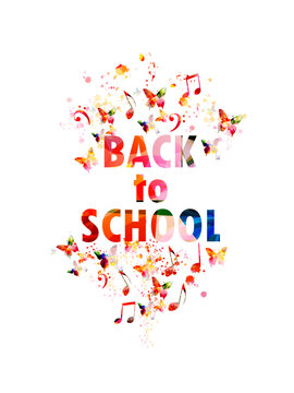 Colorful Back to School lettering features butterflies and music notes
