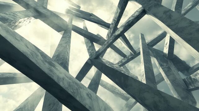 A dense forest of jagged stone structures under a cloudy sky.