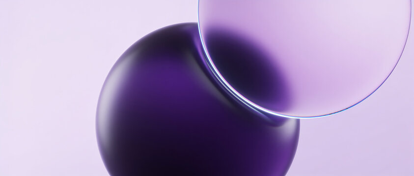 Abstract purple sphere and translucent disc with soft lighting and smooth gradients