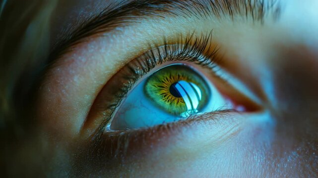 Closed eye of a person with light and dark blue iris
