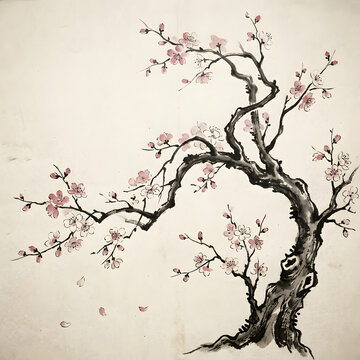Intricate black ink illustration of a blooming tree with flowers.