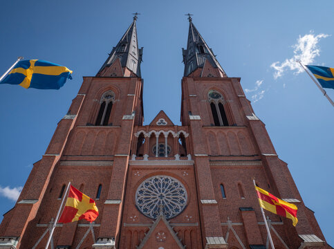 Sweden, Uppsala .Exterior view of Uppsala Cathedral in summer