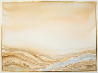 Fototapeta premium Aged parchment background with flowing wavy layers in warm beige and cream tones, featuring subtle blue water accents and organic textures for vintage design projects.