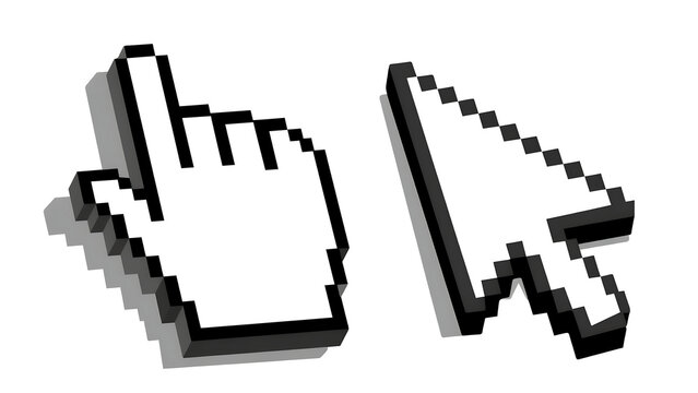 Digital computer mouse cursors set pointer and hand icon with computer, software