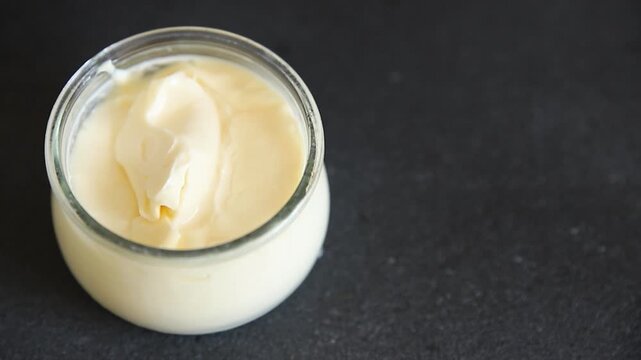 Milk pudding or milk mousse cr&egrave;me bouillie sweet natural dessert tasty snack fresh and delicious gourmet food background on the table rustic food top view copy space
