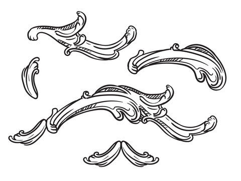 Collection of scroll engraved ornate baroque design elements illustration vector