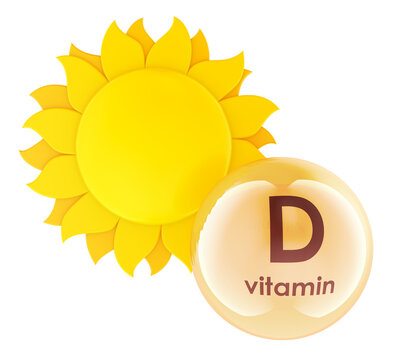 Sun and vitamin D capsule. Sunlight, bone health, immune support and natural vitamin production, 3d rendering