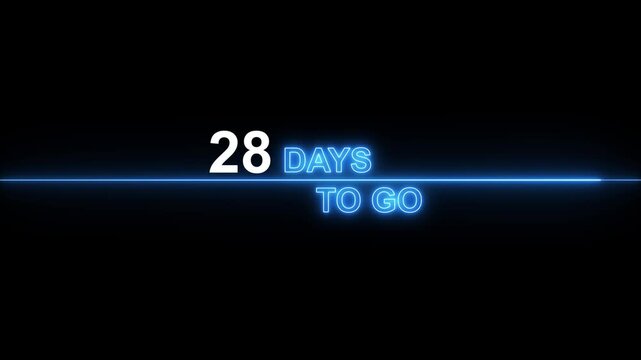 28 days to go neon countdown timer motion for event promotion and marketing glowing