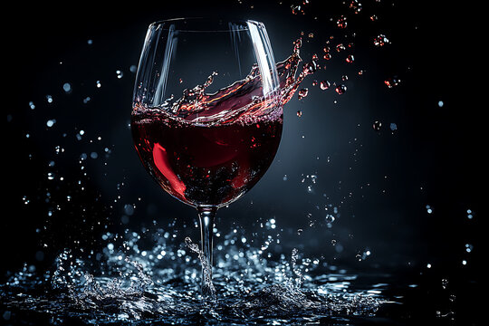 Drops of wine are frozen in motion - some hang in the air, others fall down with a roar, creating a beautiful spectacle.
