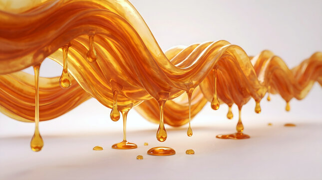 Abstract 3D render of melted beeswax fused with natural honeycomb fragments in warm amber tones, angled view with golden backlight, organic background for wellness and natural cosmetics branding