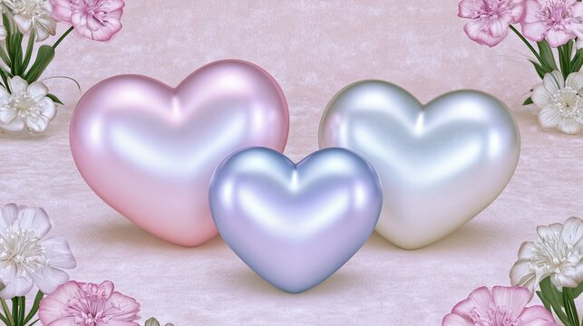 Pastel Heart Background in Blue And Pink, Whimsical Celebration Scene