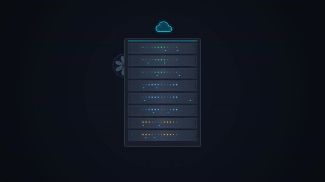 Motion of digital cloud-based data management system with animated interface for technology.