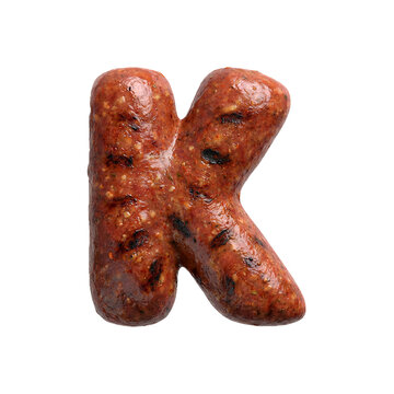 Merguez sausage letter K - Large Barbecue font isolated on white background. Perfect alphabet for creative illustrations related to Barbecue, Grilled meat, oriental cuisine...