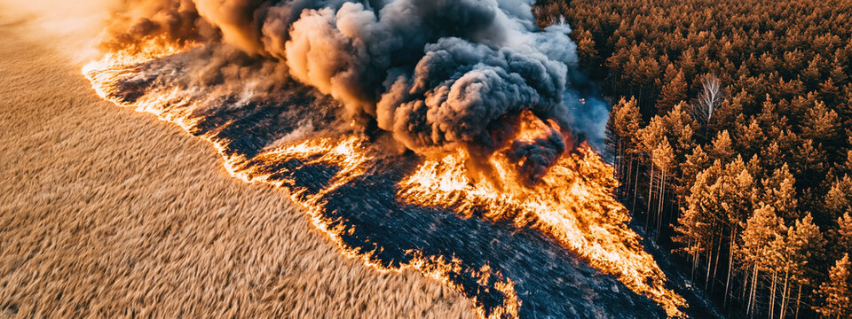 Massive Forest Wildfire Burning Across Mountain Landscape at Sunset