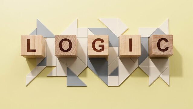 Wooden Blocks Spelling Out the Word 'Logic' Against a Textured Background