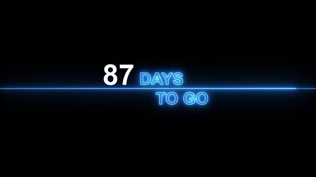 87 days to go neon countdown timer motion digital deadline concept for marketing and event promotion