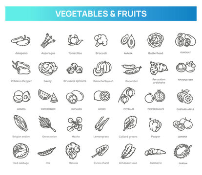 Fresh fruit and vegetables icons