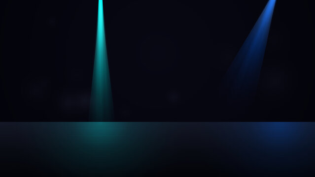 Two bright searchlights shining in dark night sky