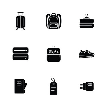 Travel Luggage Packing Accessories School Backpack and Apparel Icons Set