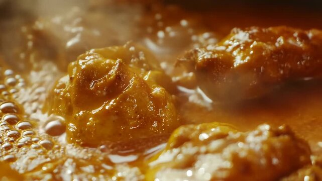A close-up view of a mouthwatering Indian dish featuring succulent meatballs in a vibrant curry sauce. The rich color and texture invite one to savor the flavorsome cuisine.