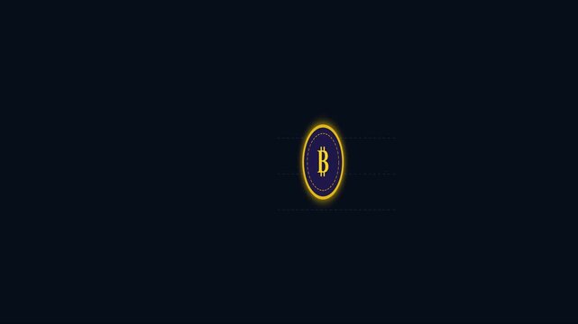 Glowing bitcoin cryptocurrency coin animation on dark 4k background, for finance and, digital economy projects