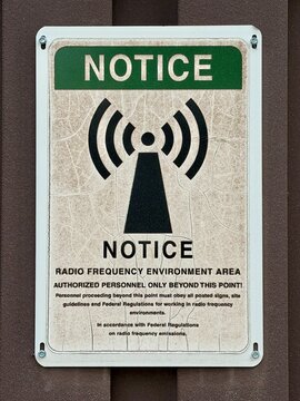 Radio Frequency Environment Area sign on a metal wall