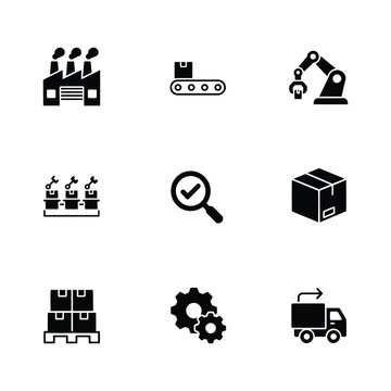 Industrial Manufacturing Robotic Automation Assembly Line and Freight Logistics Icons Set