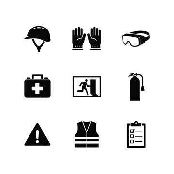 Emergency Safety Workplace Security First Aid and Evacuation Icons Set
