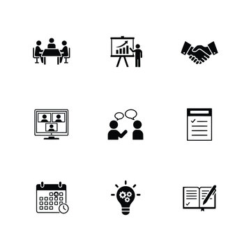 Business Strategy Corporate Presentation Discussion and Partnership Icons Set