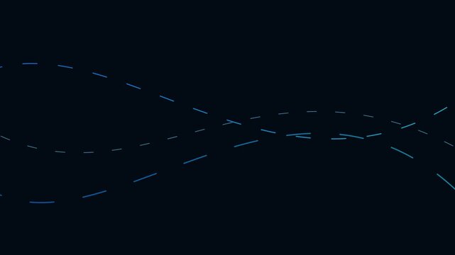 Minimalist abstract blue dashed lines flowing on dark animation 4k background, motion