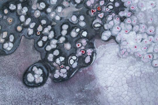 Aerial abstract salt patterns on Laguna Espejo surface
