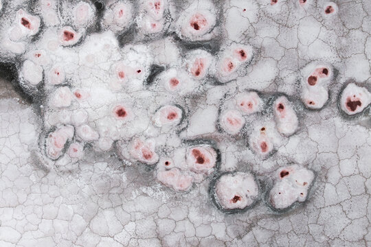 Abstract salt pattern and pink crystals at Laguna Espejo