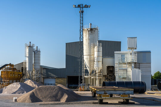 Industrial precast factory with construction materials